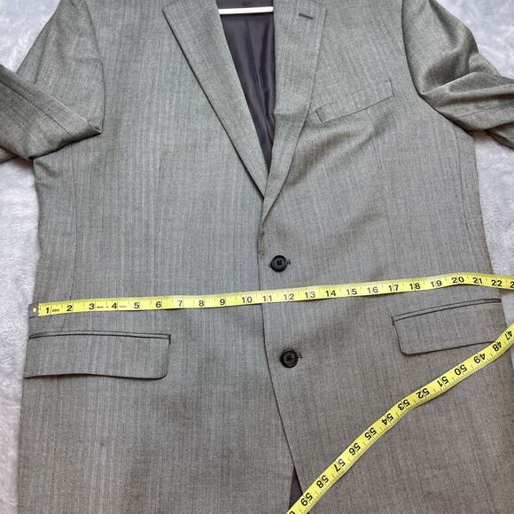 Lauren Ralph Lauren Herringbone Blazer Mens 44L Gray Silk Wool Blend Two Button - Picture 12 of 15